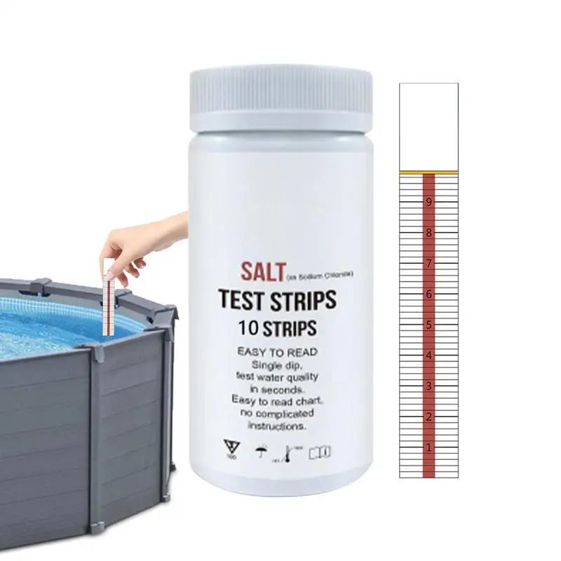Pool Salt Test Strips for Saltwater Pool 10 Counts Salt Pool Test Strips for Hot Tub Testing Sodium Chloride Content 0-6000ppm