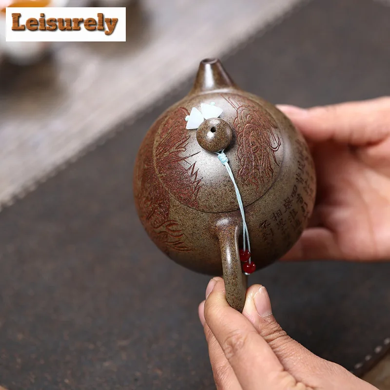 290ml Authentic Yixing Purple Clay Teapots Handmade Dragon Pattern Dragon Egg Pot Raw Ore Agilawood Mud Kettle Zisha Tea Set Cha