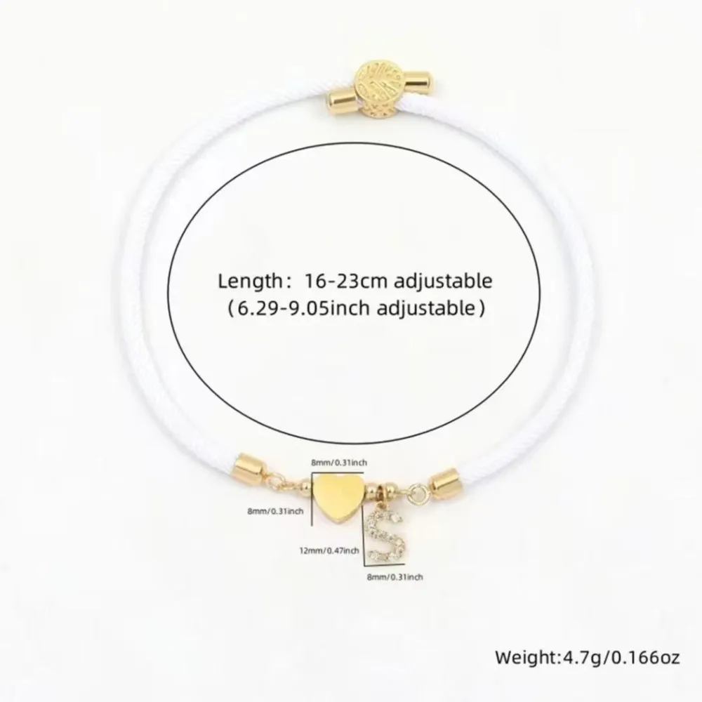 InitIal Heart Charm Letter Link Bracelet for Women Classic Letter A-Z Rope Chain Bracelet for Daily Jewelry Gifts