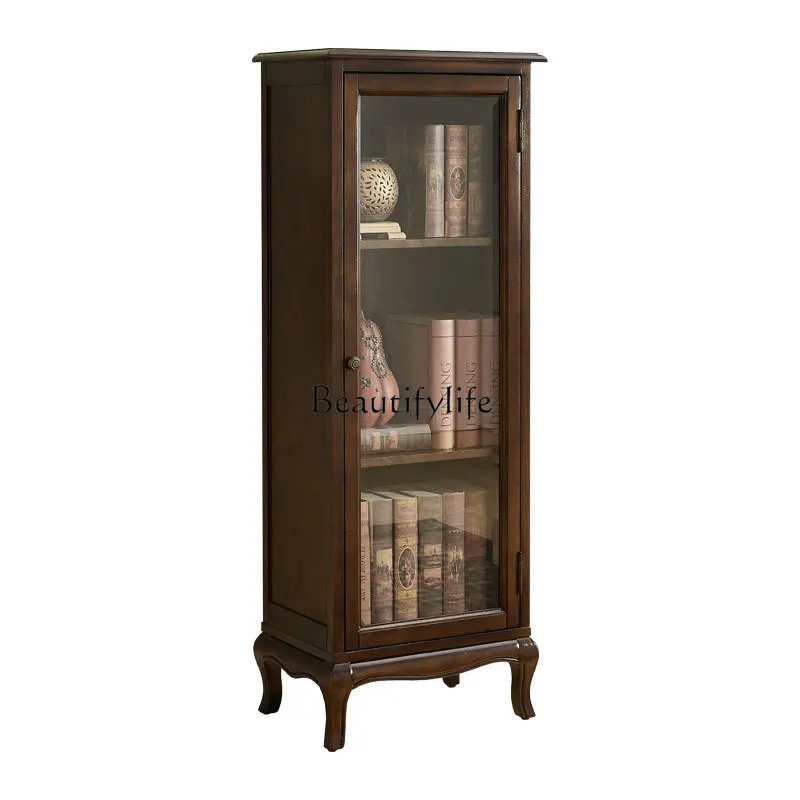 American-Style Solid Wood Bookcase with Lockers with Glass Door