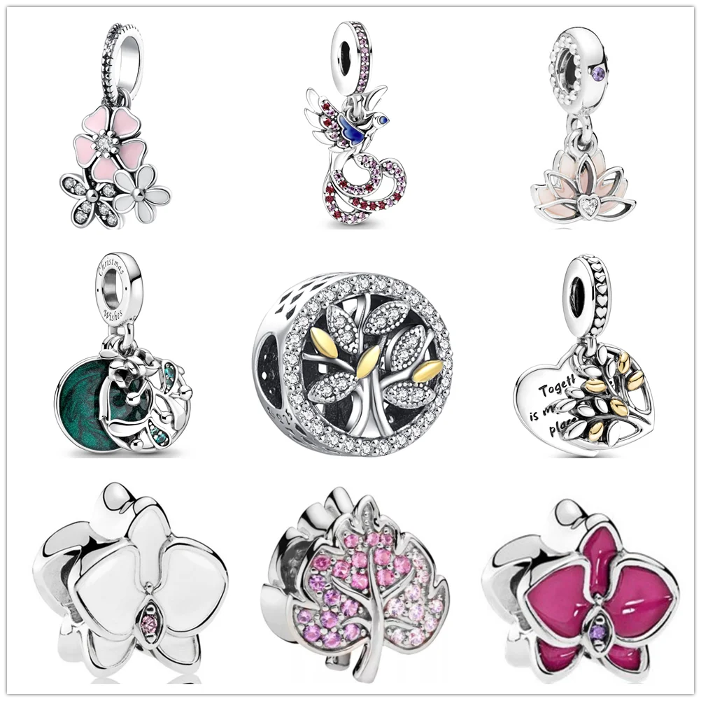 

New Flower Tree Phoenix Dangle DIY Fine Bead Charm Fit Original Pandora Charms Silver 925 Bracelet For Women Fashion Jewelry