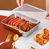 2/3Pcs Thickened Stainless Steel Tray Large Capacity Food Storage Pan with Lid Commercial Dish Tray Freshing Lunch Box Container 2