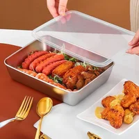 2/3Pcs Thickened Stainless Steel Tray Large Capacity Food Storage Pan with Lid Commercial Dish Tray Freshing Lunch Box Container 2
