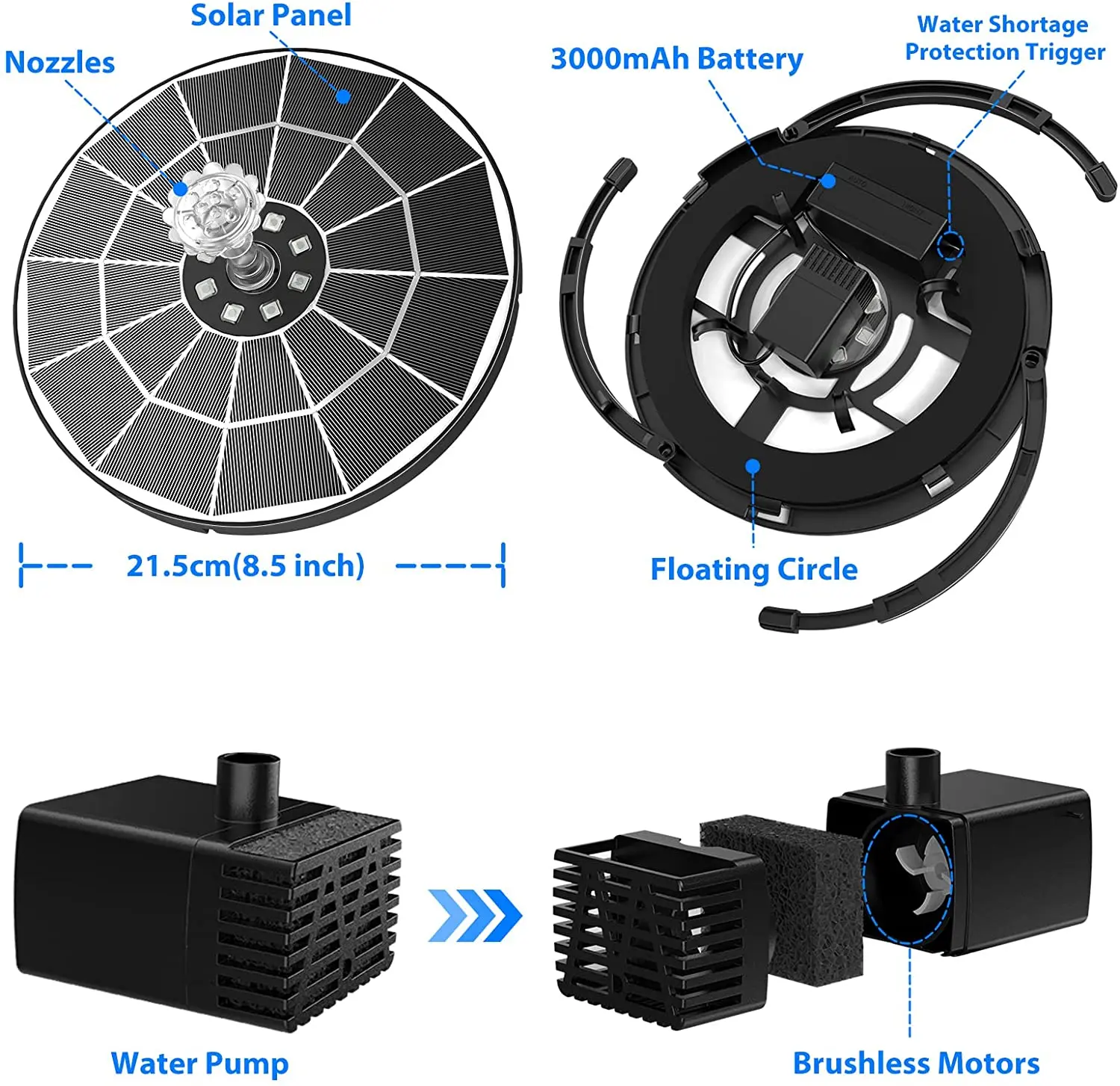 5.5W LED Solar Fountain Pump with Lights For Bird Bath DIY Glass Solar Panel Powered Water Fountain with 16 Nozzle solar fountain solar fountain pump water fountain garden pond fountain solar water pump