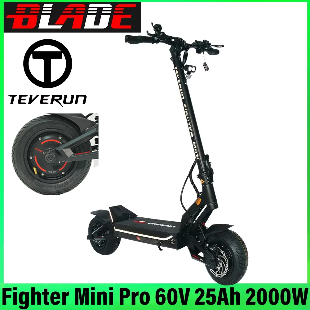 Teverun Fighter Mini Pro 60V 25Ah Smart BMS 1000W*2 Motor Dual BOSCH 65km/h 10Inch IPX6 Waterproof Original Scooter