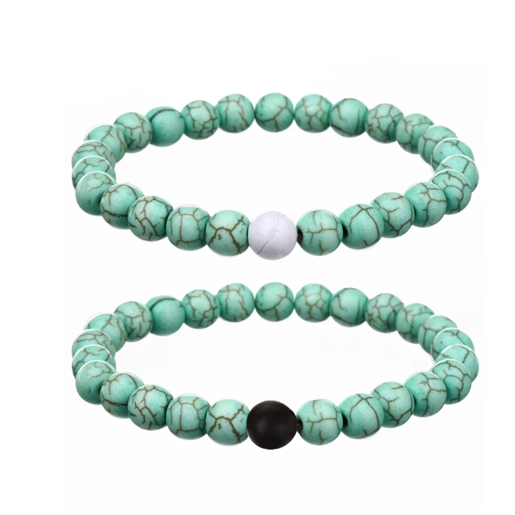 

2pcs 8mm Yellow/Blue Pine Loose Beads Bracelet Imported Turquoise Matte Onyx Agates Beads Bangle For Women Festive Jewelry Gifts