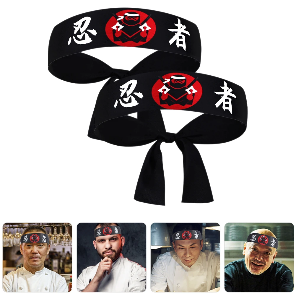 2Pcs Black Headband Samurai Japan Japanese-Style Ninja Running Cloth Karate Accessory Man Sports Headband Japanese Chef sports headbands