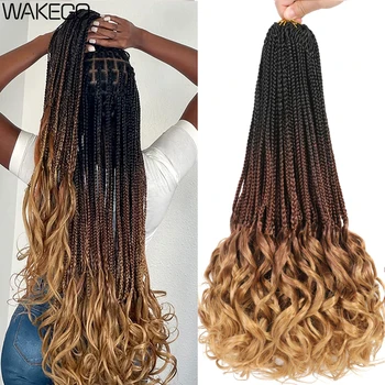 14 18 24 Inch French Curl Box Braids Crochet Hair Ombre Brown to Blonde Prelooped Synthetic French Curls Braiding Hair for Women 1