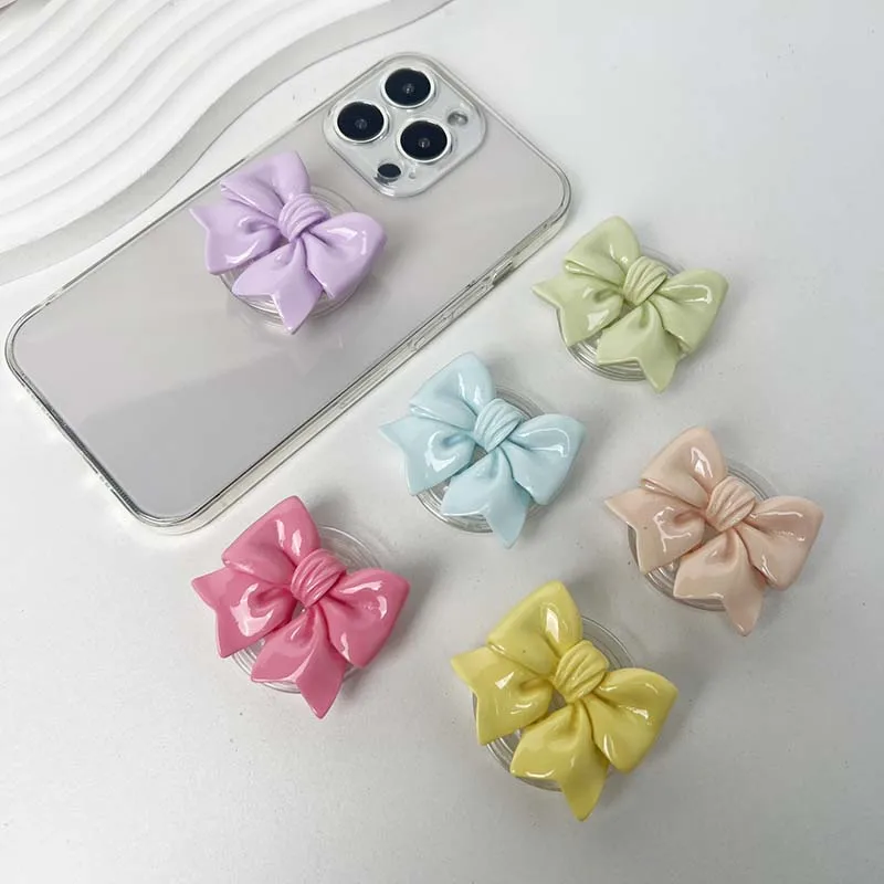Charming Resin Bow Phone Grip with Adhesive & Magnetic Support
