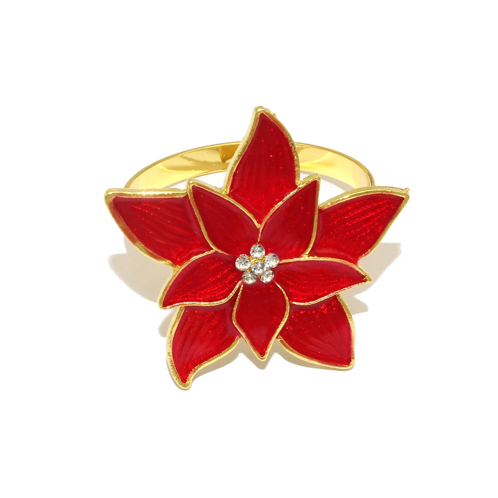 6pcs Christmas Poinsettia Napkin Rings – Metal Red Flower Napkin Holders For Holiday Table Decor