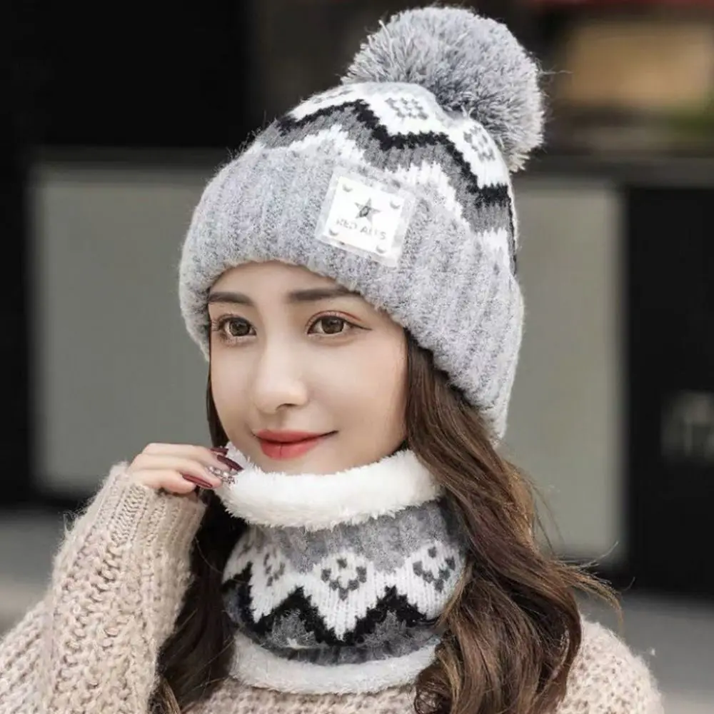 Winter Women Plush Velvet Hats Neck Warmer Hat Scarf Set Beanies Cycling Windproof Outdoor Ear Protection winter accessories winter hat set