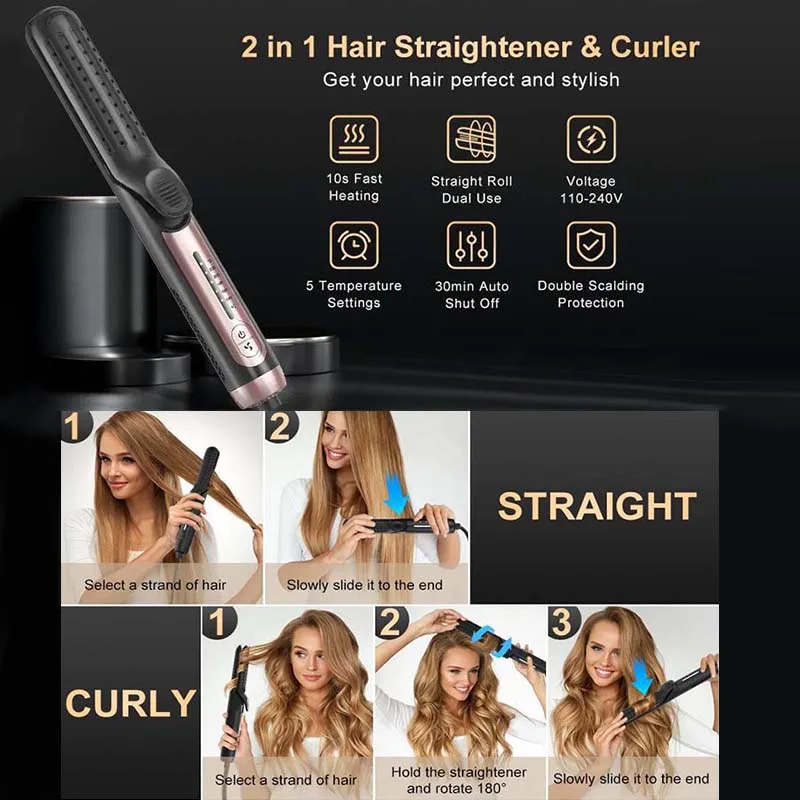 2 in 1 Cool Air Airflow Hair Styler Airflow Ionic Hair Blow Dryer Straight Shot Blow Drying Flat Iron LED Display Hair Styler 5