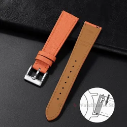 Premium Vintage Stitched Saffiano Leather Watch Strap with Quick Release - 22mm (Orange)