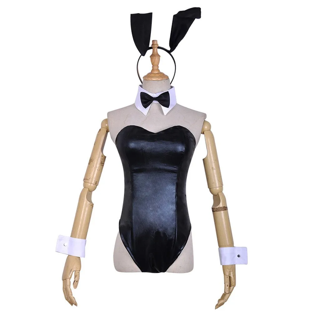 

Sexy Bodysuit Women Black PU Leather One Piece Jumpsuit Bunny Girl Sakurajima Mai Halloween Cosplay Party Costume