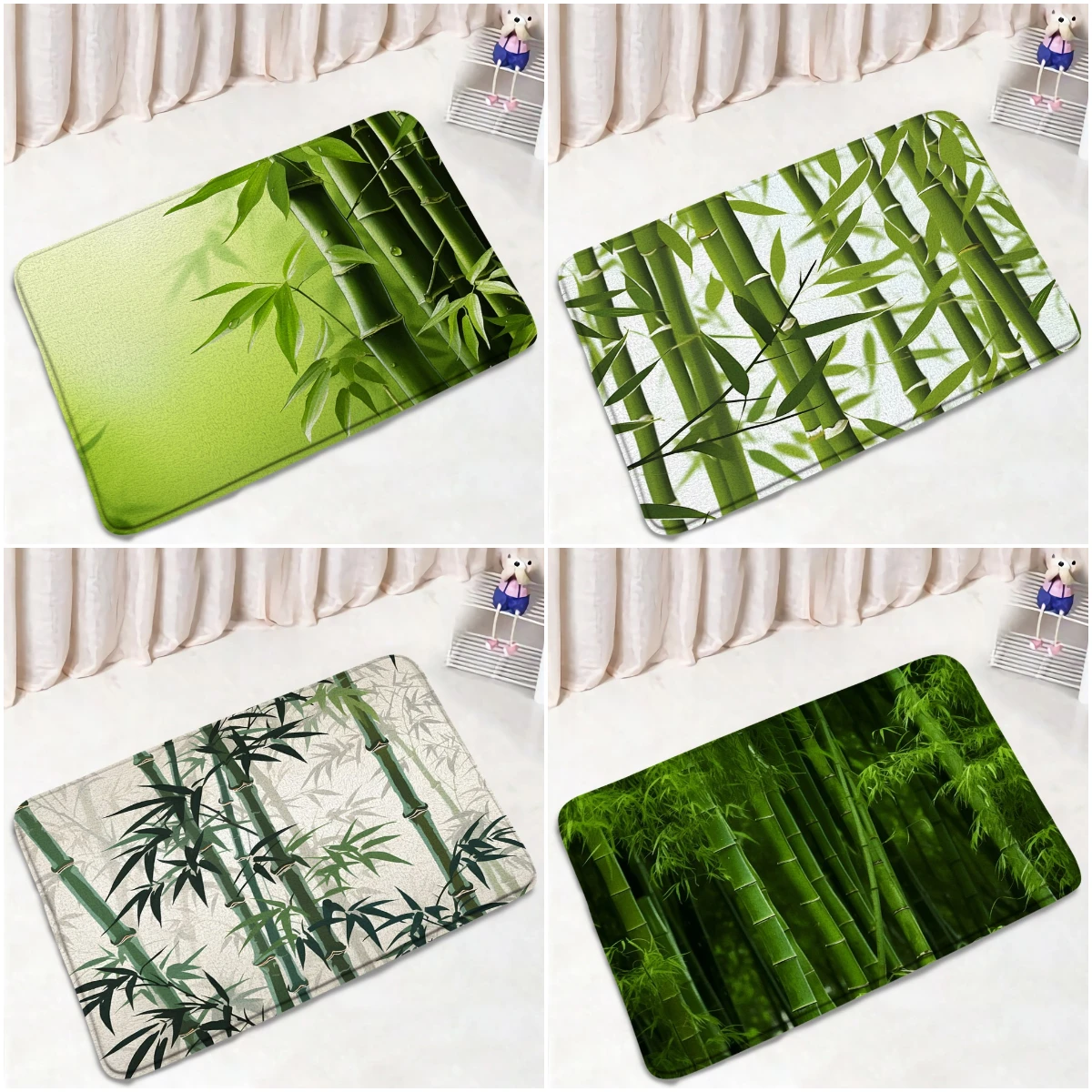 

Green Bamboo Garden Bath Mat Non-slip Bathtub Mat Green Plants Natural Scenery Zen Bathroom Decorations Bath Rug Supplies