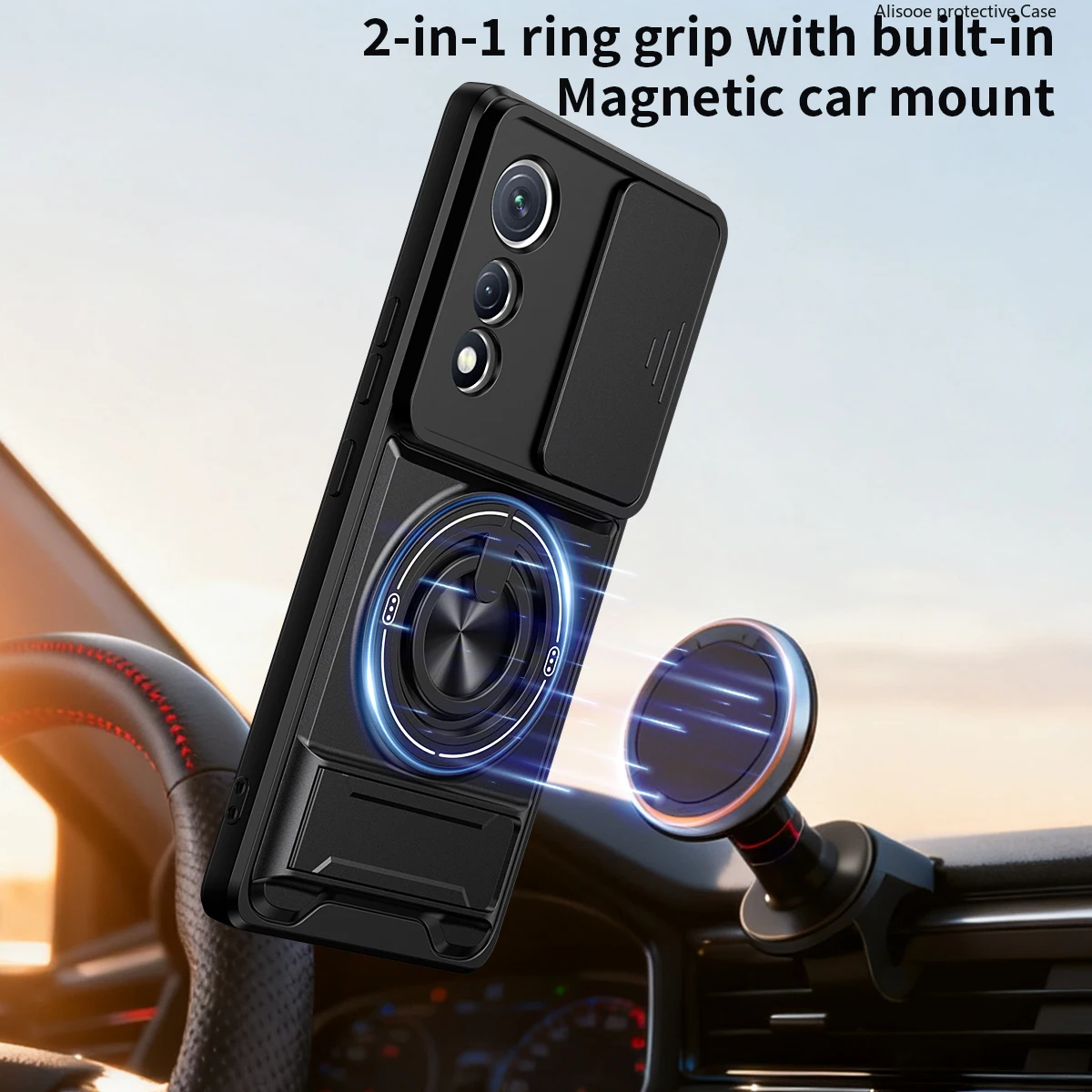 Rotatable Slide Camera Protection Ring Stand Shockproof Phone Case Cover