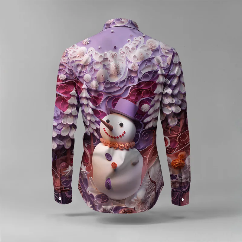 2025 Spring Summer Men Shirt Set Christmas Print Fashion Gingerbread Man Two Piece Set Mens Snowman Lightweight Party Long Sleev_voghion.com