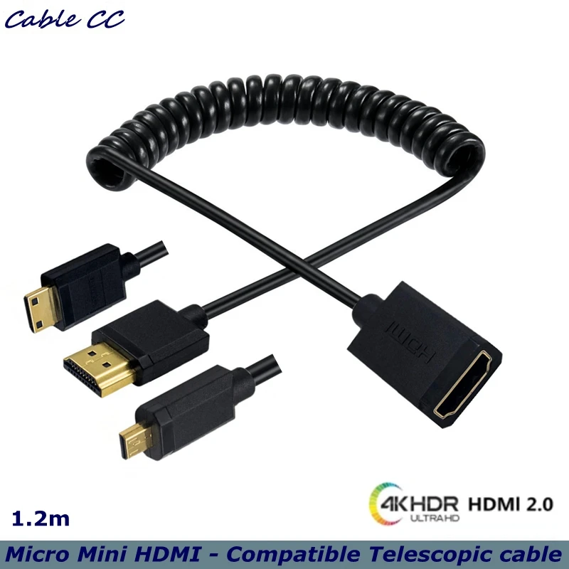 Expansion Spring 4K 60Hz 2.0 Version HDMI-compatible Female Cable to Micro Mini HDMI-compatible Male HD Cable version 2 0 hdmi compatible extension cable male to female 15cm support 4k for laptop tv ps3 projector etc for tv computer