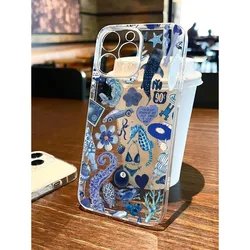 Blue Summer Ocean Pattern Soft Transparent Phone Case - iPhone 12 Pro (-1)