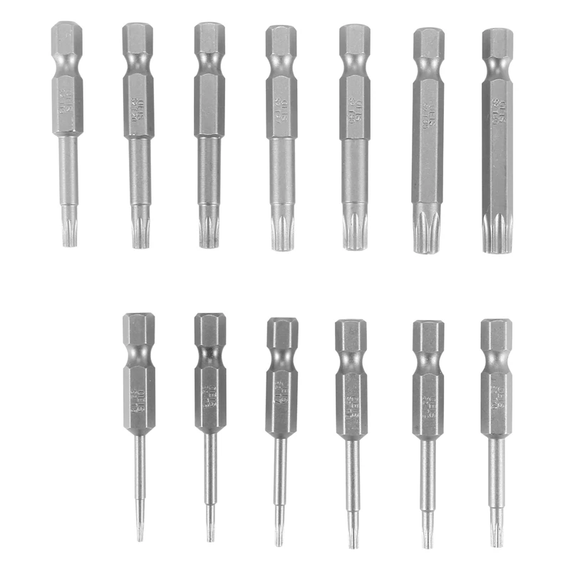 

13 Pcs 1/4 Inch Screw Driver Bit Set S2 Steel Hex Shank T5-T45 Magnetic Torx Head Star 6 Point Screwdriver Kit Tools