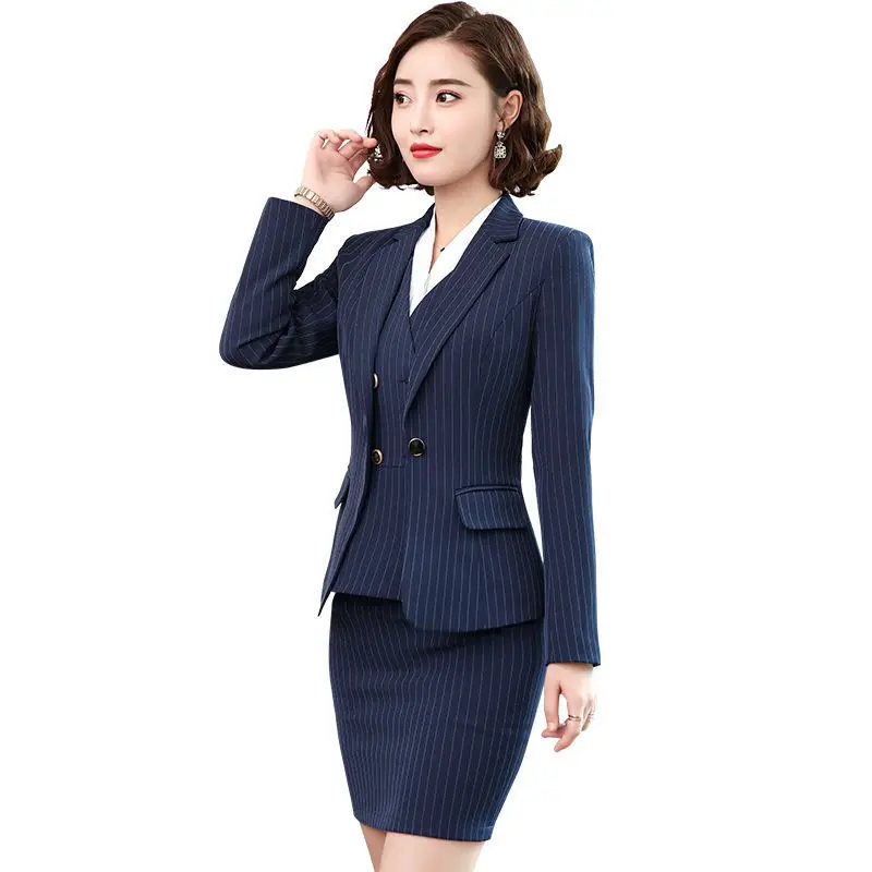 828 Business Suit Women's Long Sleeve Hotel Workwear Waistcoat Workwear Fashion Striped Suit Elegant Formal Clothes
