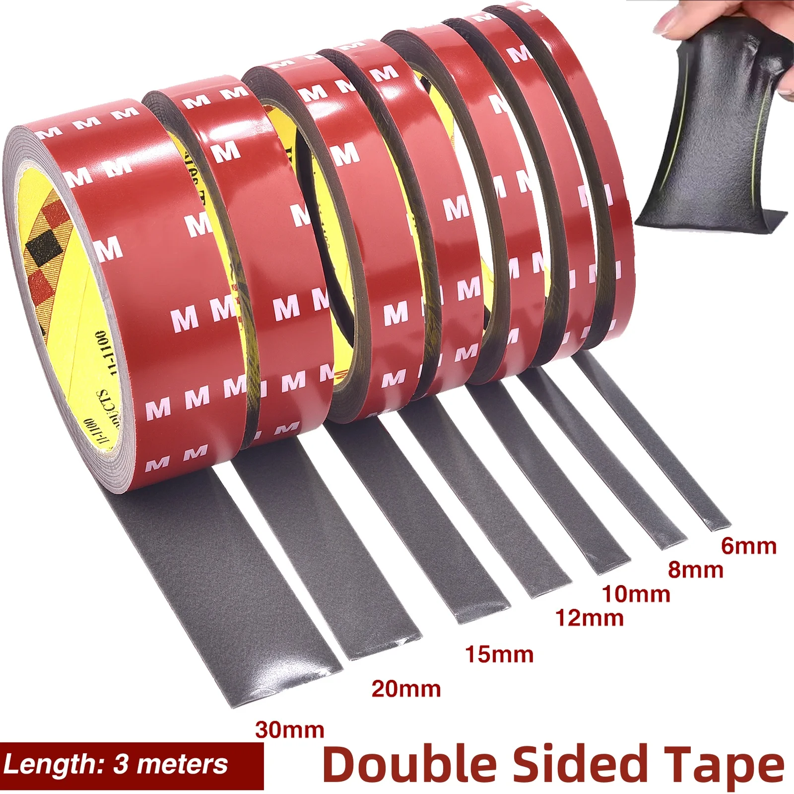 초강력 양면 접착제 3m 길이 6-30mm 두께 아크릴 폼 접착 테이프 스티커 자동차 가정 실내 고온용
