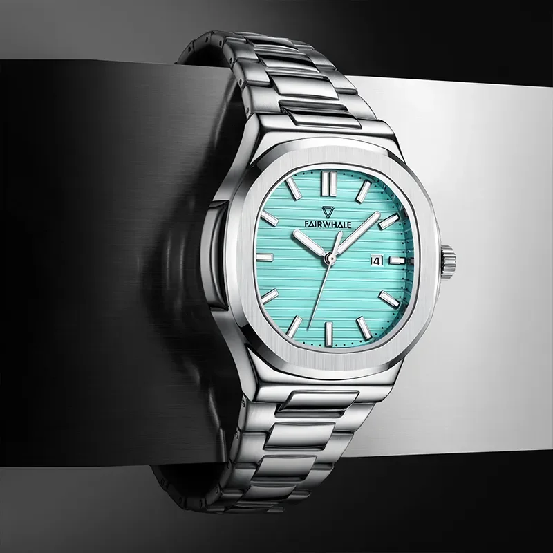 Mark Fairwhale Luxury Blue Watch Men Automatic Date Stainless Steel Clock Fashion Waterproof Quartz AAA Wrist Watches 2024 Reloj