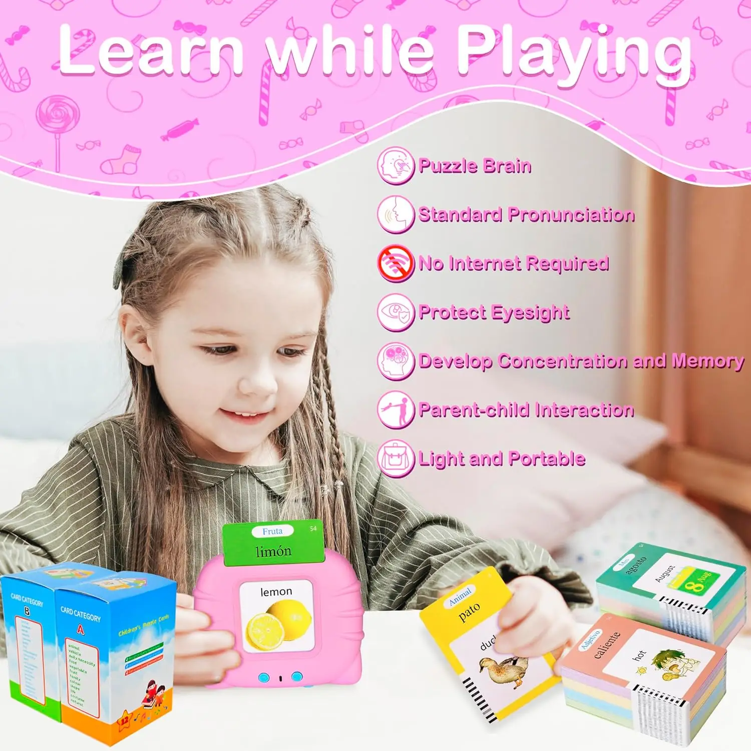 510 Spanish Flash Cards for Kids 3+Years Pocket Speech for Toddlers Montessori Toys Christmas birthday learning gift travel toy