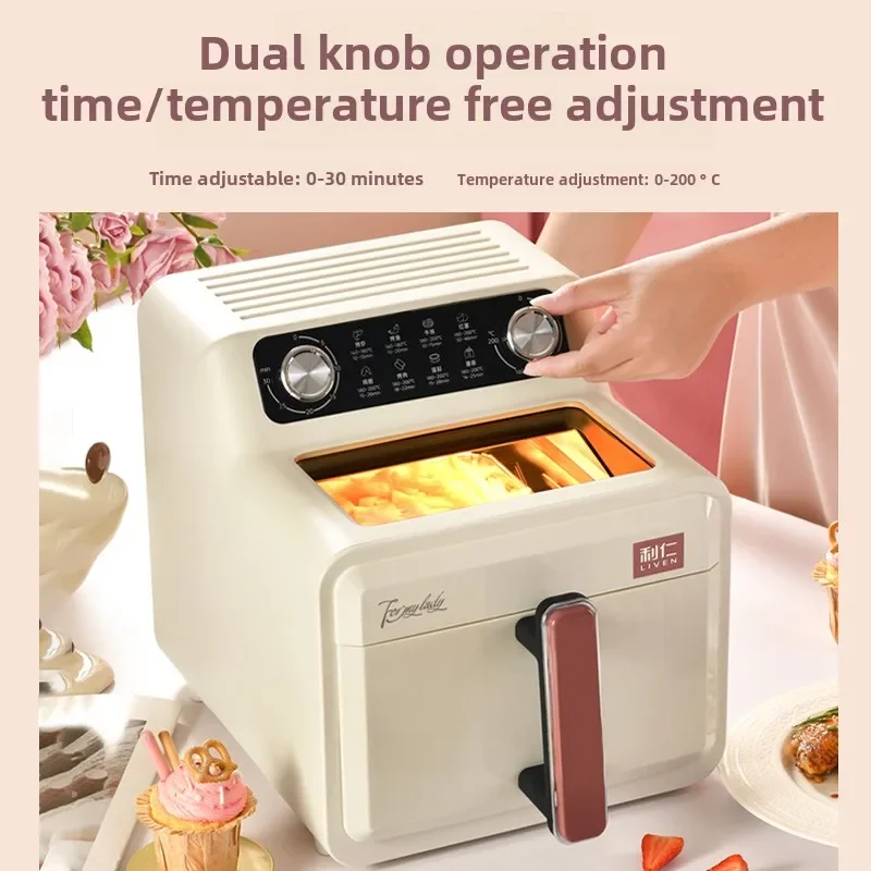 Liren Air Fryer Visible Household 2024 New Uncoated Stainless Steel Electric Fryer Large Capacity French Fry Machine 2