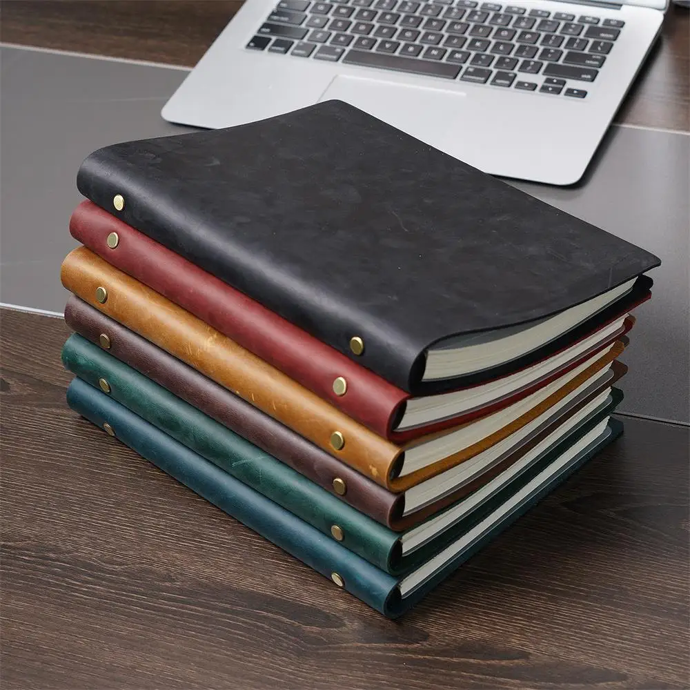 

B5 Genuine Leather Notebook Office School Planner Big Loose-leaf Note Book Crazy Horse Handmade Sketchbook Durable Retro Gift