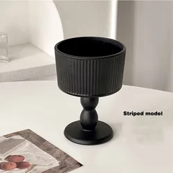 Elegant French Retro Black Frosted Glass Candle Holder - High - End Aromatherapy Decorative Ornament (Striped model)