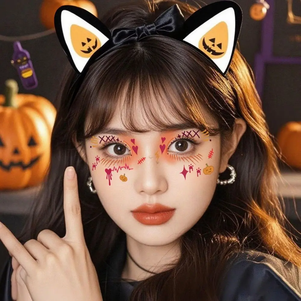 12pcs Disposable Halloween Face Tattoo Waterproof Long-acting Cheek Temporary Stickers Transparent Terrifying Bat Face Stickers