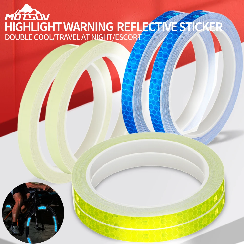 

MOTSUV Bicycle Wheels Reflective Stickers MTB Cycling Fluorescent Reflect Strip Adhesive Tape for 1*8m Warning Safety Decor Part