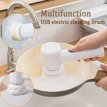 USB Charge Electric Cleaning Brush 5-in-1 Handheld Wireless Housework Kitchen Dishwashing Brush Bathtub Tile Cleaning Brush