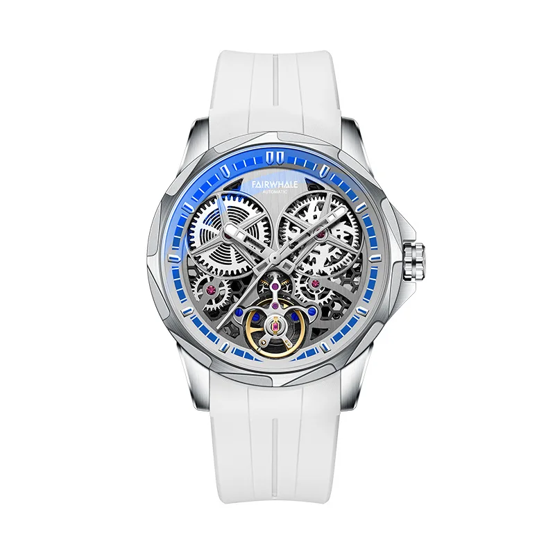 Fashion Skeleton White Automatic Mechanical Men Watches Top Quality Hollow Out Luxury Steel Case reloj hombre