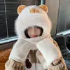 Trendy 3 in 1 Capybara Hat Scarf Set Cartoon Panda Scarf Hat Glove for Women Soft Ear Protection Furry Scarf Cap Set Girls 1