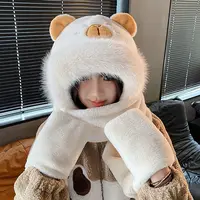 Trendy 3 in 1 Capybara Hat Scarf Set Cartoon Panda Scarf Hat Glove for Women Soft Ear Protection Furry Scarf Cap Set Girls 1