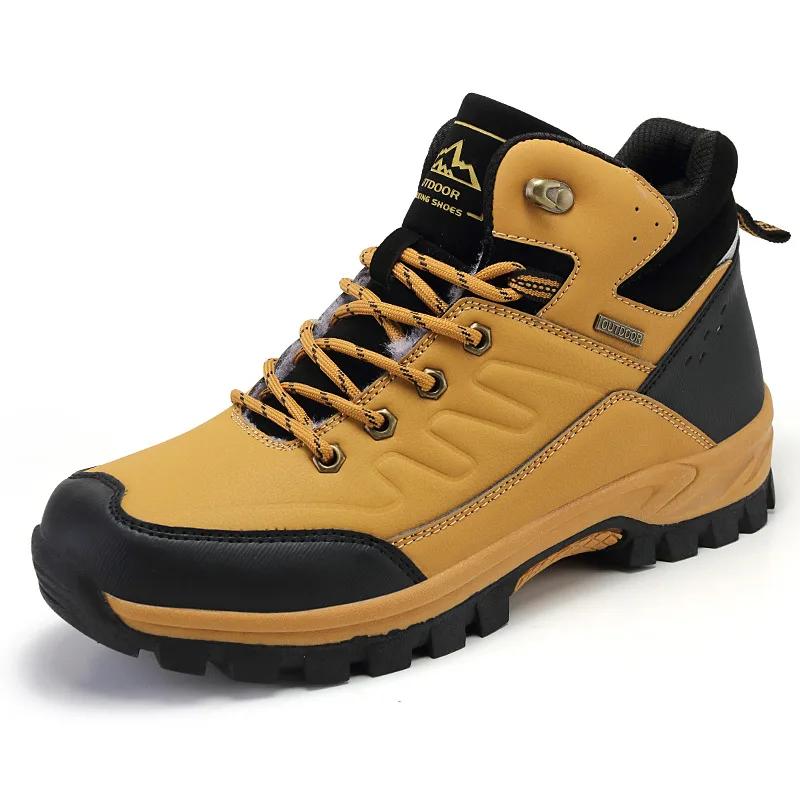 Large Size Hiking Shoes Men's High-top Cotton Shoes Hiking Shoes, Plus Velvet Keep Warm Snow Boots