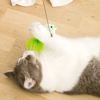 Interactive Cat Toy Funny Simulation Feather Bird with Bell Cat Stick Toy for Kitten Playing Teaser Wand Toy Cat Supplies 4
