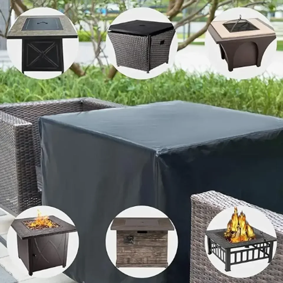 Housse De Table De Jardin Ronde Imperméable Oxford 420D Protection Pour Meubles D'extérieur En Rotin Coupe-vent Anti-UV