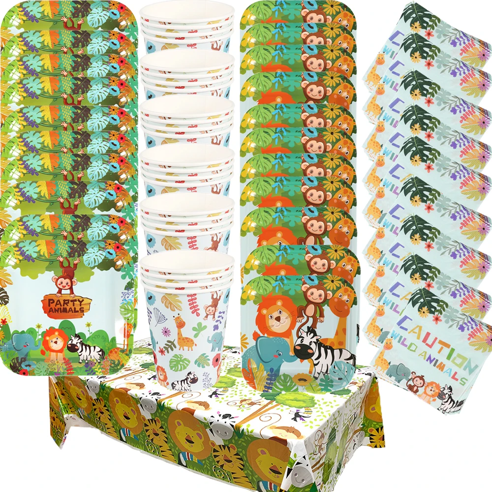 

Jungle Animal Party Theme Lion Disposable Tableware Balloon Tablecloth DIY Decoration Birthday Party Home Decoration Baby Shower