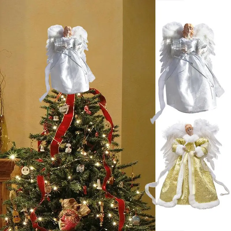 Angel Doll Hanging Ornaments With White Feather Wings Christmas Tree Pendant Christmas Decoration Kids Gifts for New Year decor