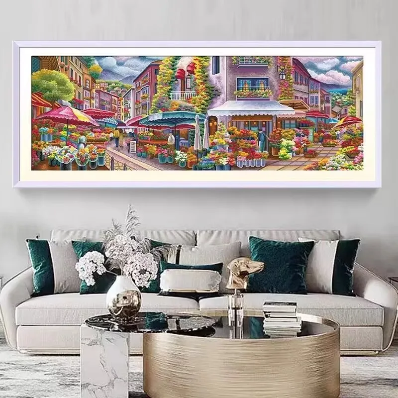 Cross Stitch Kit Flower Market Cartoon Stamped 11CT Needlework DIY Patterns Handmade Embroidery Set
