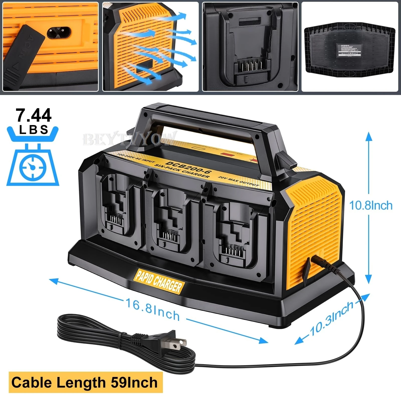 Rapid Charger Station Compatible with Dewalt 12V/20V/60V Battery 6 Ports Simulta