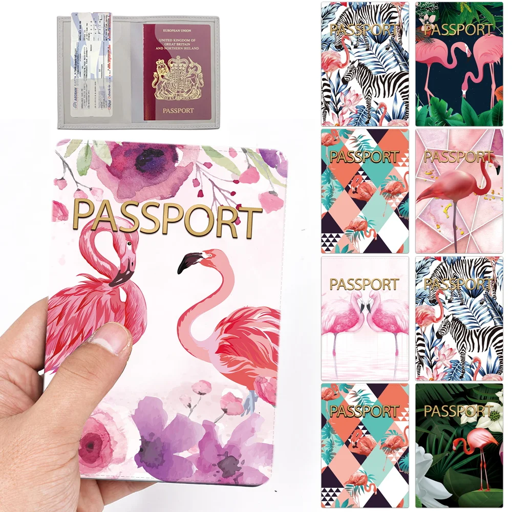 Couple Passport Cover Vintage Fashion Plane Women Men Flamingo Print Travel Protective Case ID Card Holder Protection Sleeve