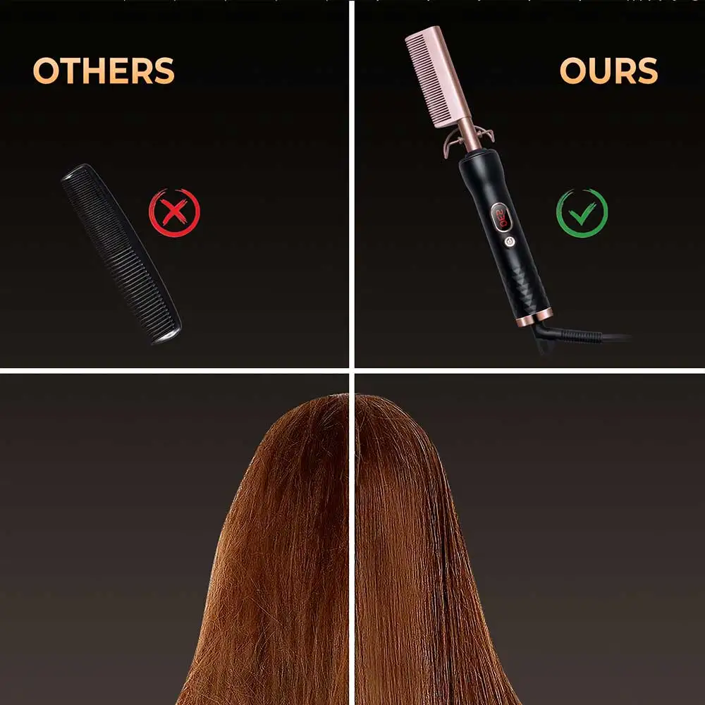 Electric Heating Comb Fast Heating Portable Travel Anti-Scald Beard Straightener Hair Styling Tool 2 in1 Hot Comb 5