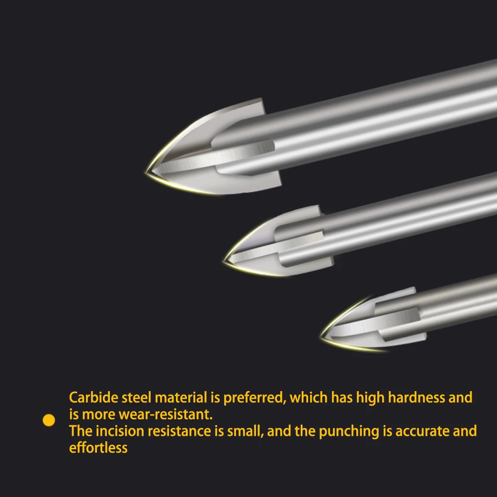 Cemented Carbide Cross Hex Tile Glass Ceramic Drill Bits Set Efficient Universal Drilling Tool Hole Opener for Wall drill bit set drill bits drill bit 5/6Pcs Set