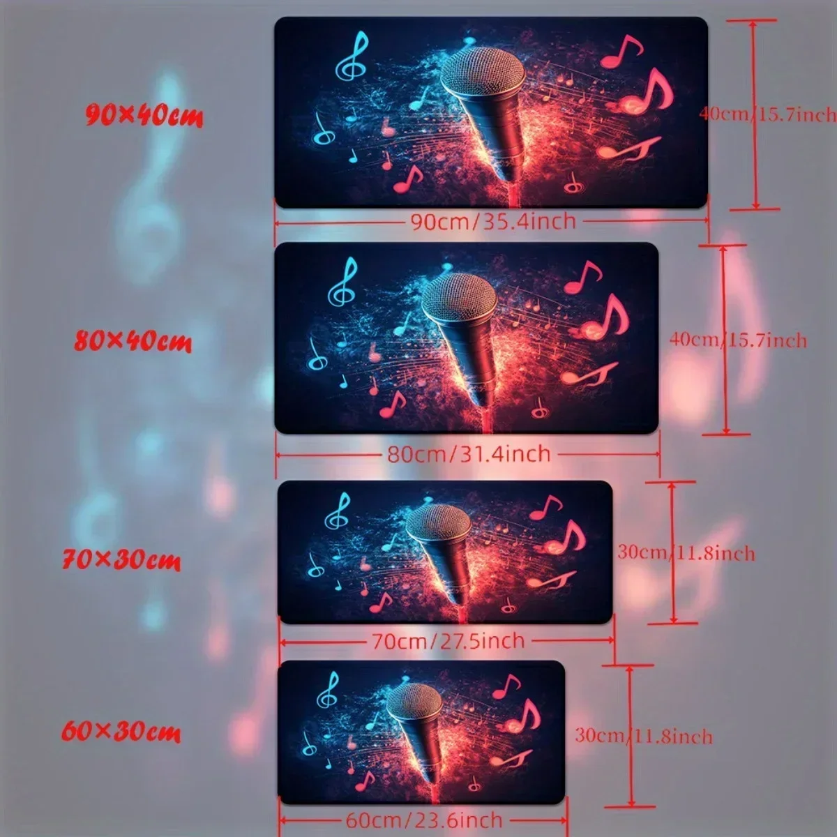 게임용 마우스 패드 음악 노트 패턴 미끄럼 방지 고무 베이스 블루 레드 9x7 인치 PC 게이머용 데스크 매트