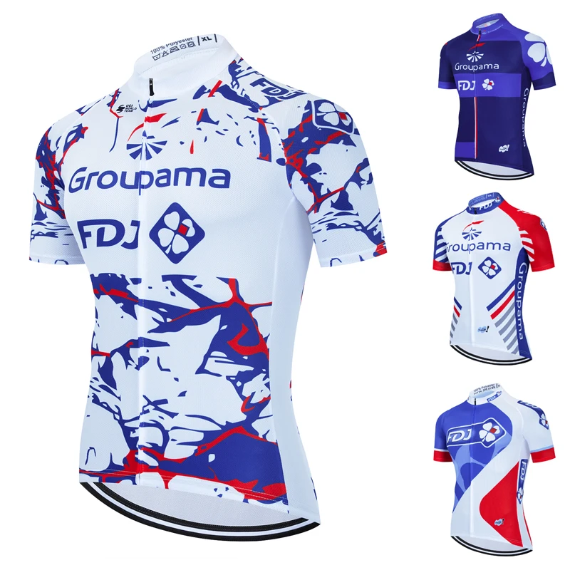 FDJ New Men Cycling Jersey Short Sleeve Summer Bicycle Jersey Road Bike Cycling Clothing Breathable Team MTB Maillot Shirt