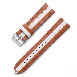 Premium Cowhide Leather Watch Strap - Elegant Black, Brown, or White Bands - 22mm (BrownWhite)